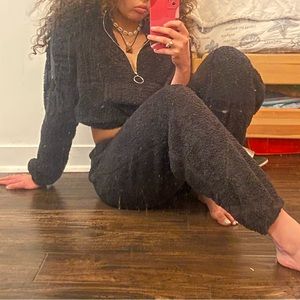 Cotton fluffy cropped sweater set